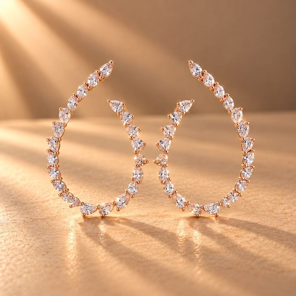 1.69ct Marquise Pear Diamond Hoop Earrings