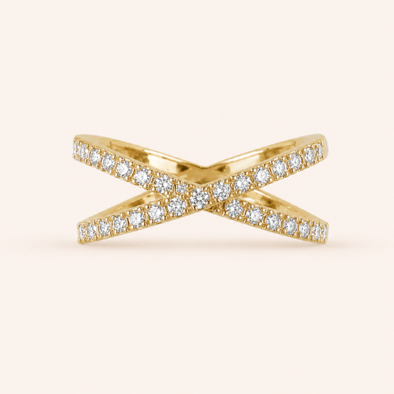 Diamond Crossover Harmony Band by OSHA Jewels with 29 lab-grown diamonds.