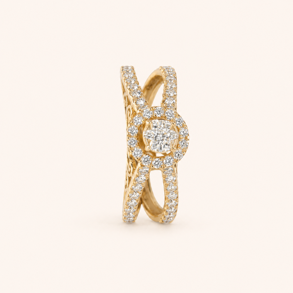 Double Shank Solitaire Ring by OSHA Jewels with 53 lab-grown diamonds.