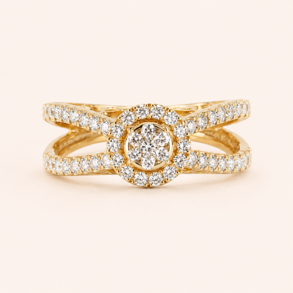 Double Shank Solitaire Ring by OSHA Jewels with 53 lab-grown diamonds.
