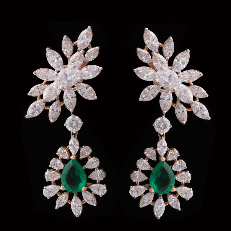 Green Stone Glamour Drop Earrings