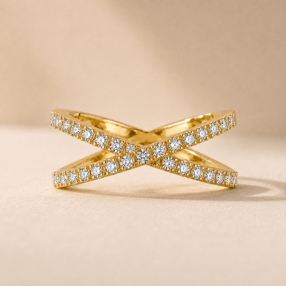 Diamond Crossover Harmony Band by OSHA Jewels with 29 lab-grown diamonds.