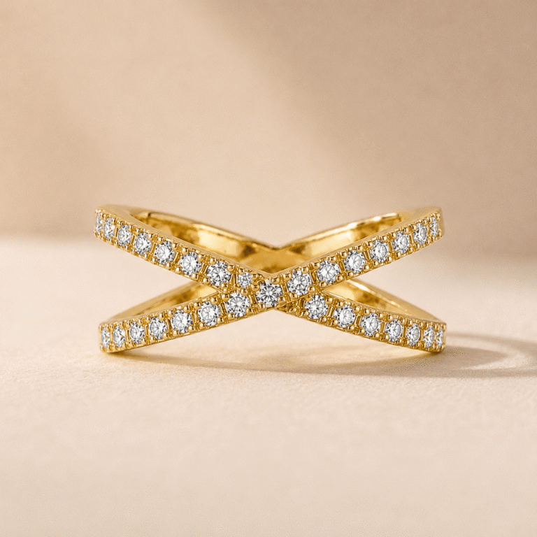 Diamond Crossover Harmony Band by OSHA Jewels with 29 lab-grown diamonds.