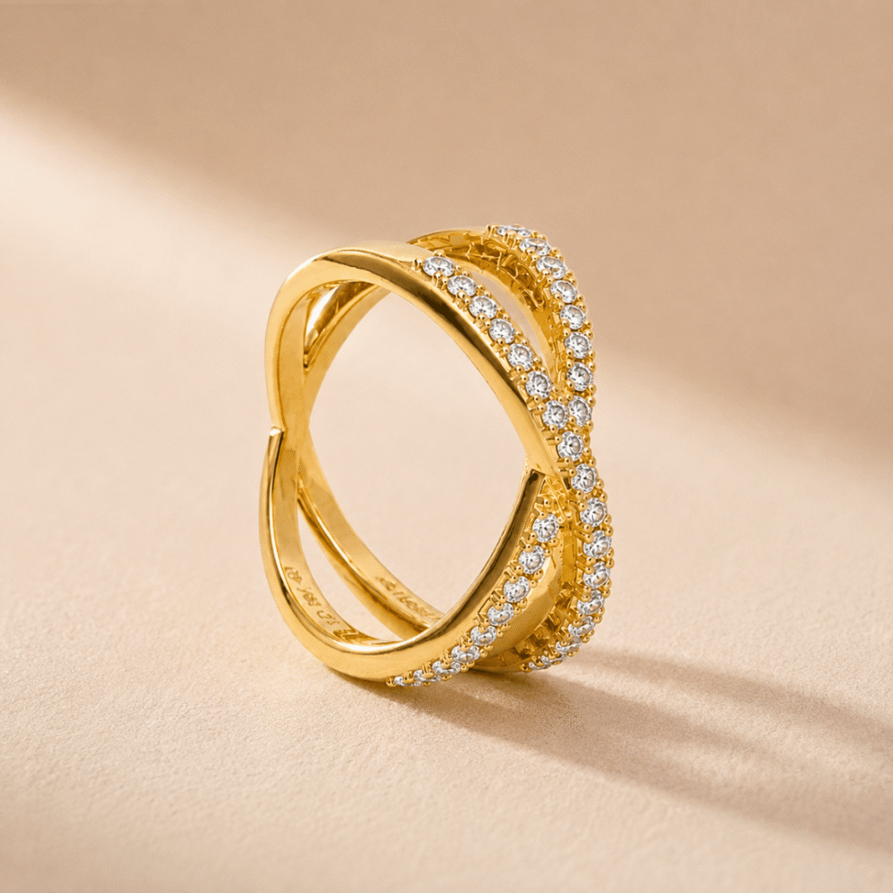 Diamond Crossover Harmony Band by OSHA Jewels with 29 lab-grown diamonds.