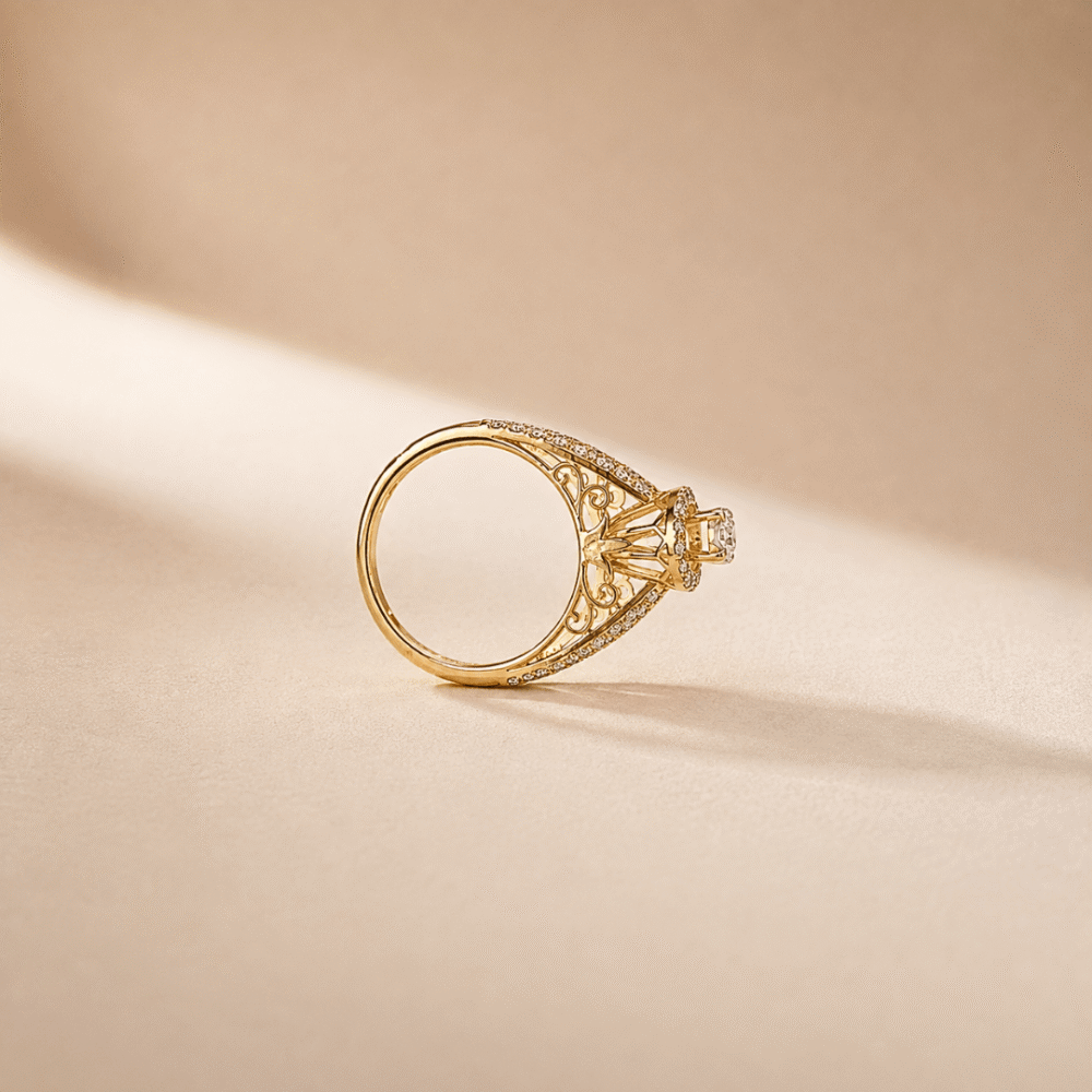 Double Shank Solitaire Ring by OSHA Jewels with 53 lab-grown diamonds.