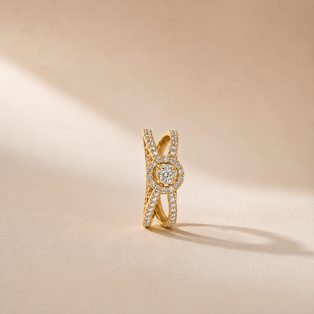 Double Shank Solitaire Ring by OSHA Jewels with 53 lab-grown diamonds.