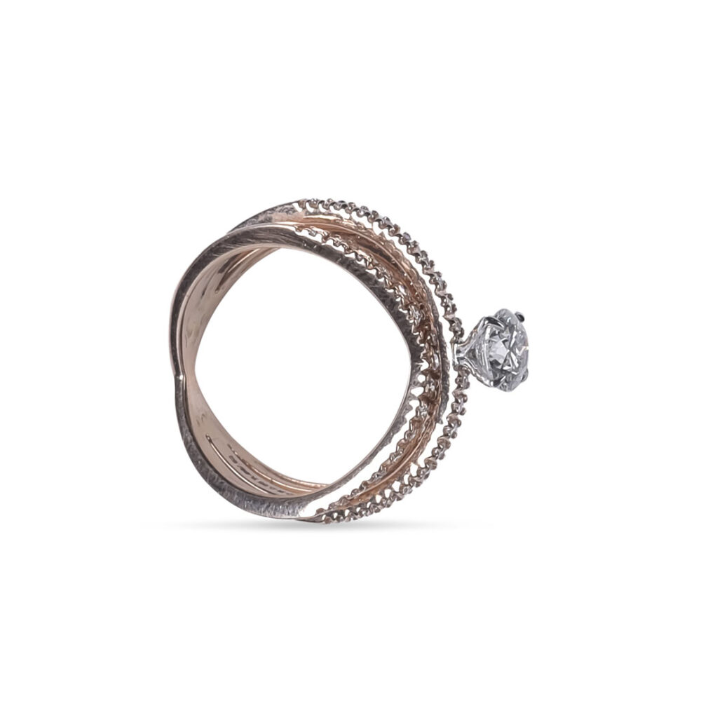 Triple Crossover Solitaire Ring by OSHA Jewels with 53 lab-grown diamonds.