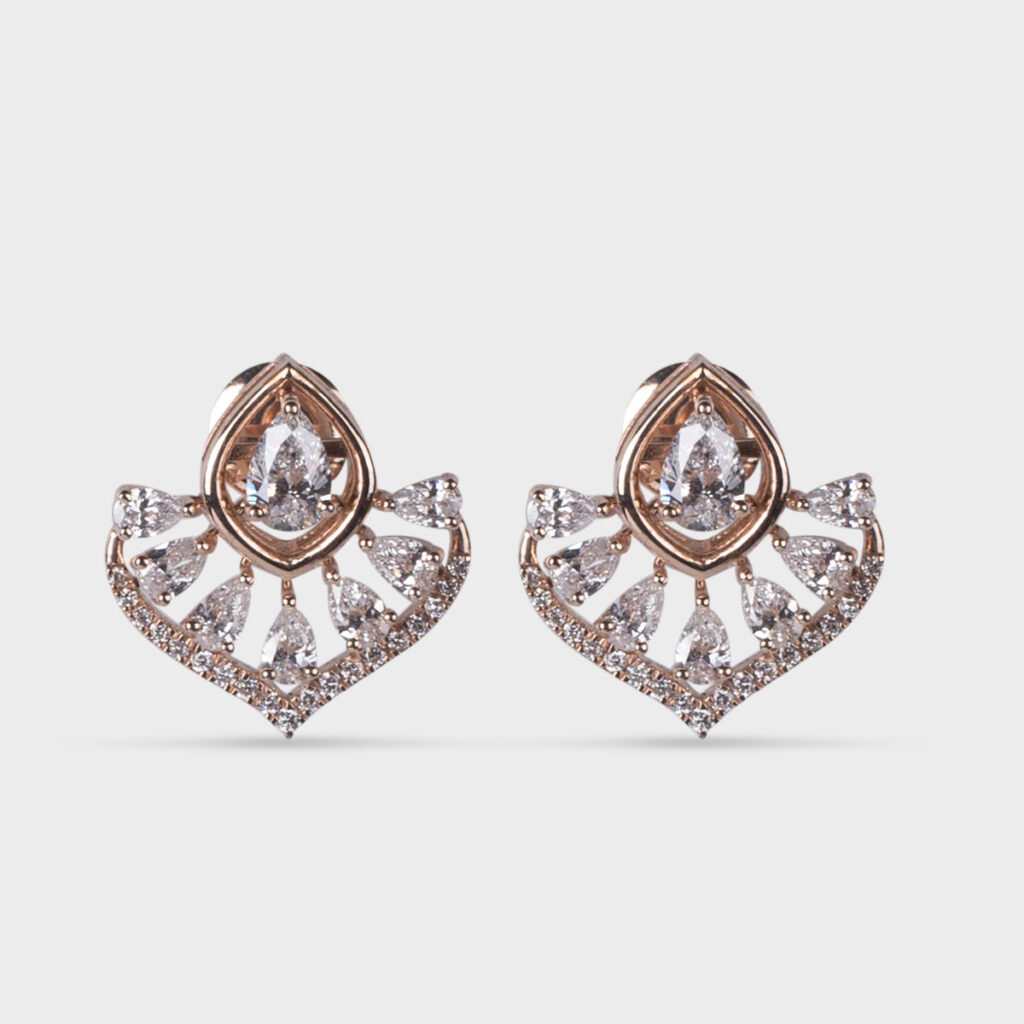 Close-up of Floral Leaf Diamond Earrings by OSHA Jewels
