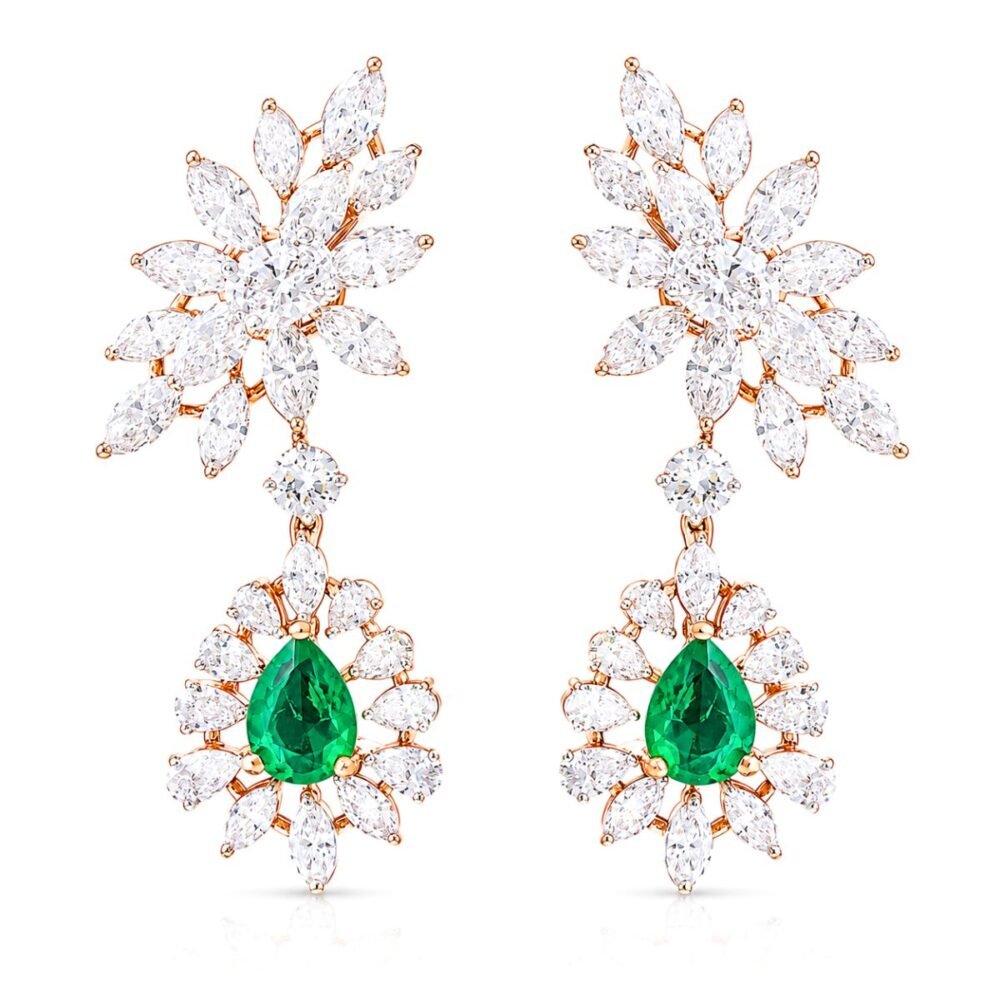 Green Stone Glamour Drop Earrings