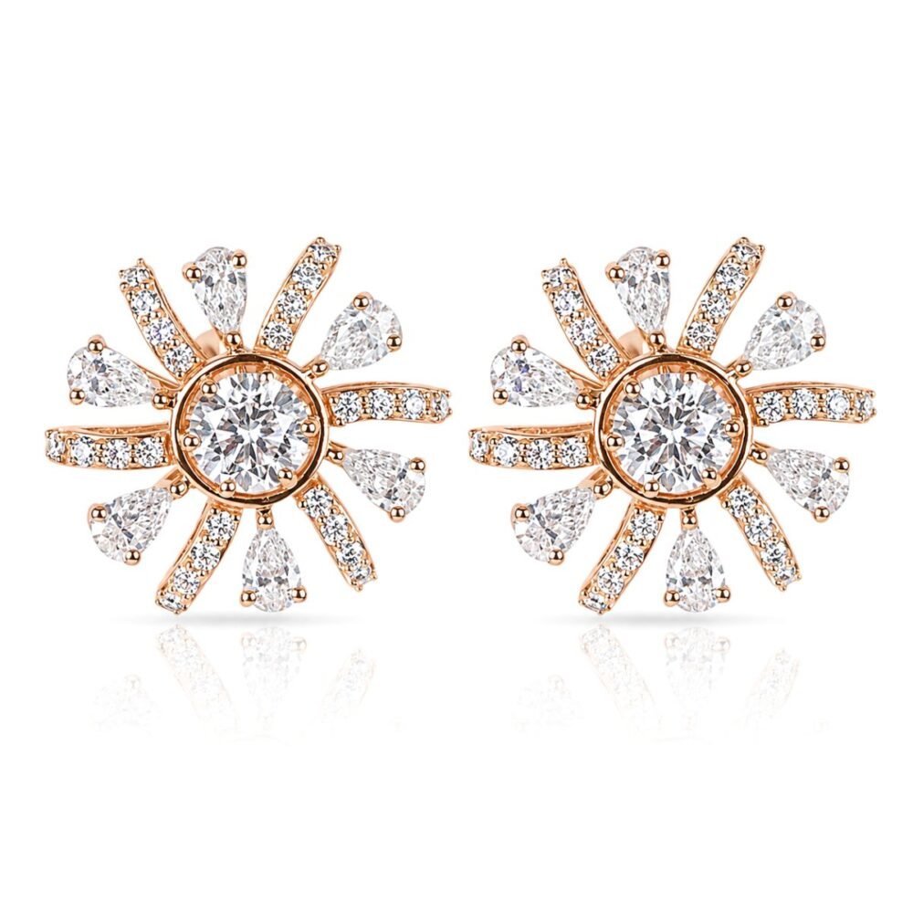 Close-up of Floral Rose Gold Earrings by OSHA Jewels