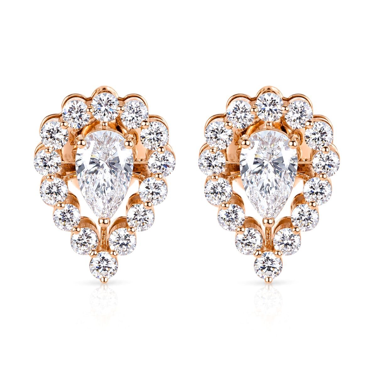 Exquisite Rose Gold Earrings with Round and Pear Diamonds