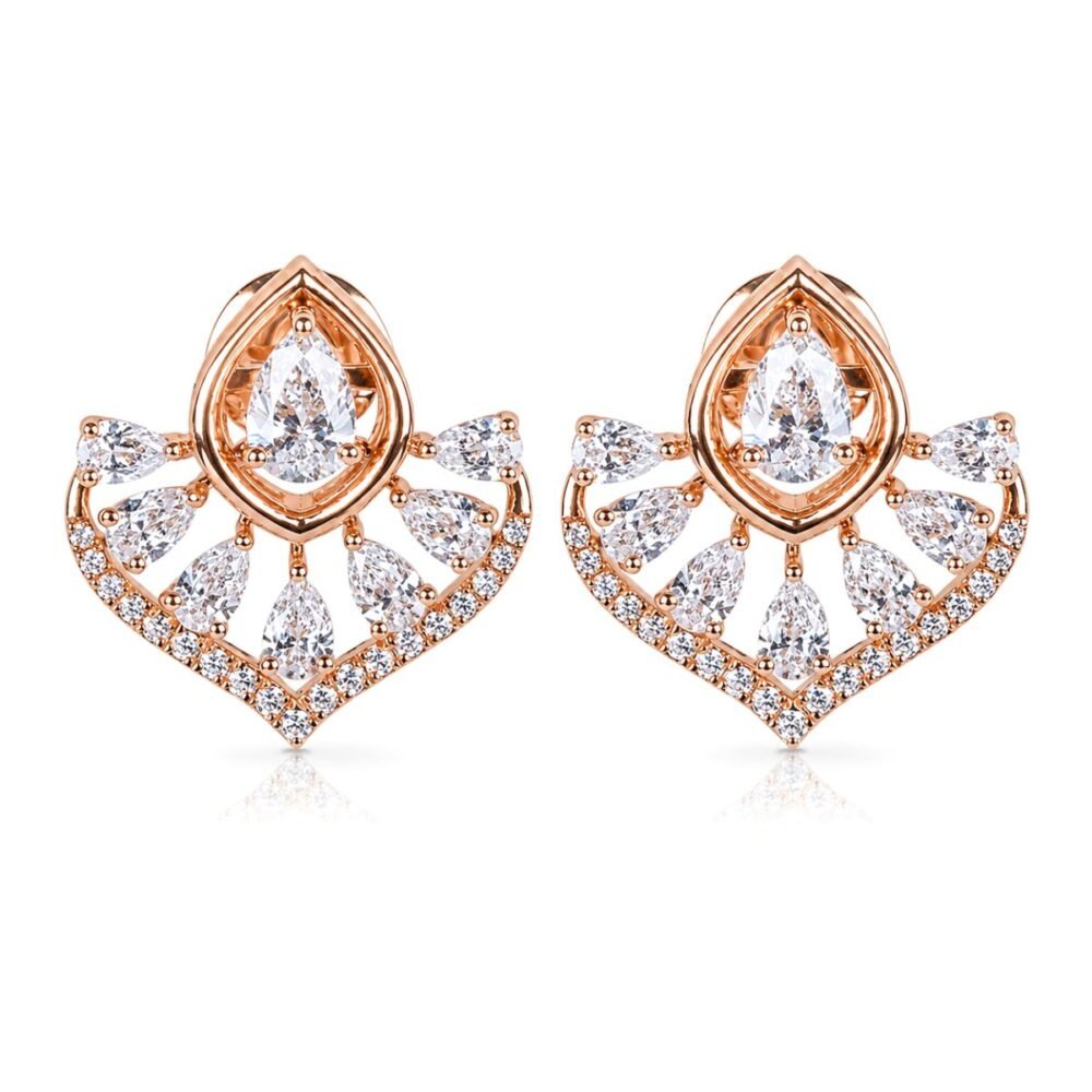 Close-up of Floral Leaf Diamond Earrings by OSHA Jewels