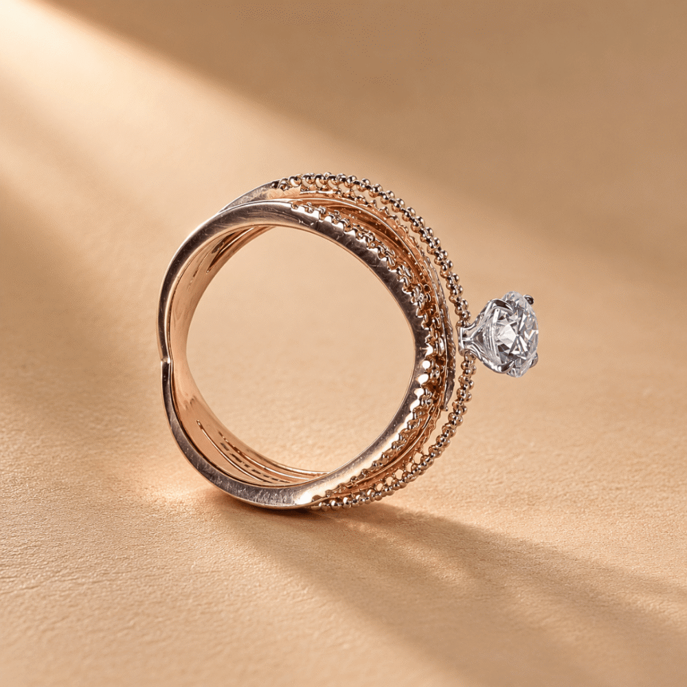 Triple Crossover Solitaire Ring by OSHA Jewels with 53 lab-grown diamonds.