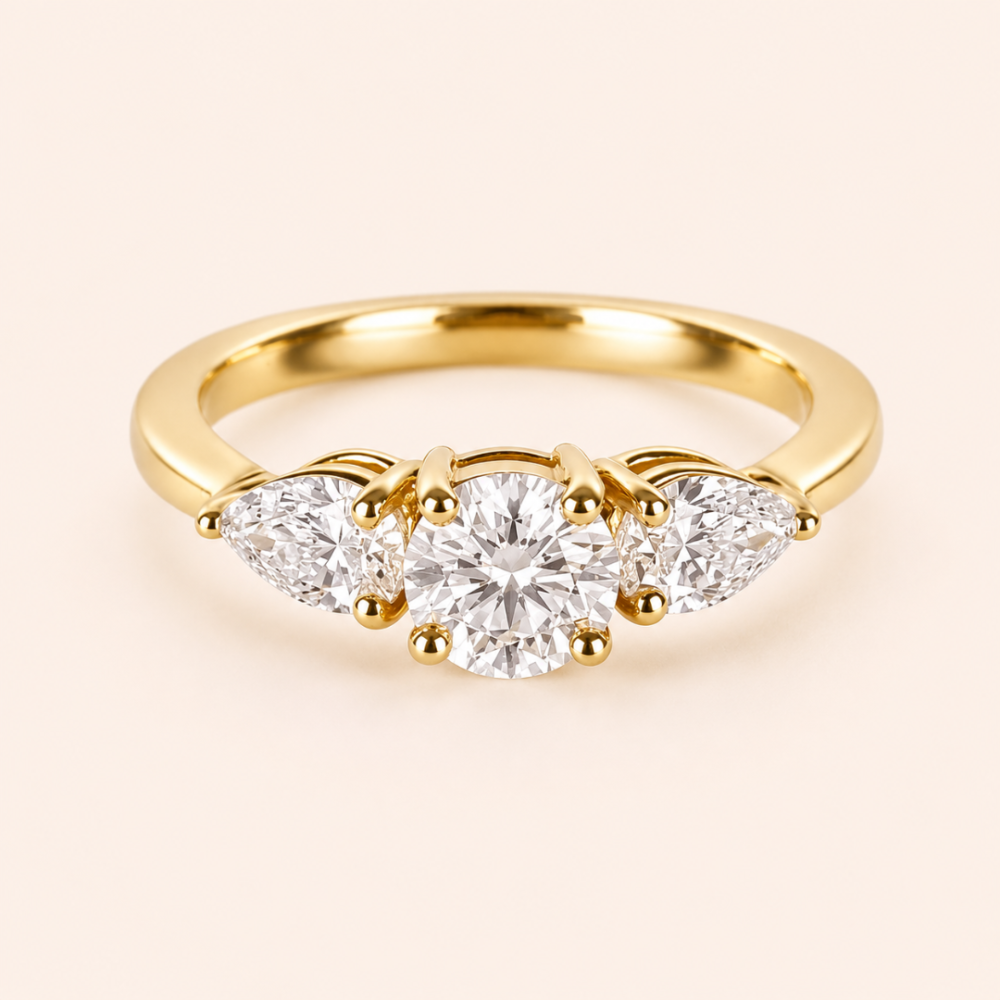 3 Stone Diamond Ring in Yellow Gold from OSHA JEWELS