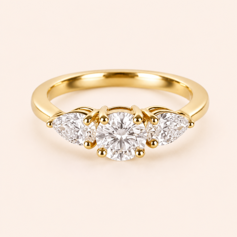 3 Stone Diamond Ring in Yellow Gold from OSHA JEWELS