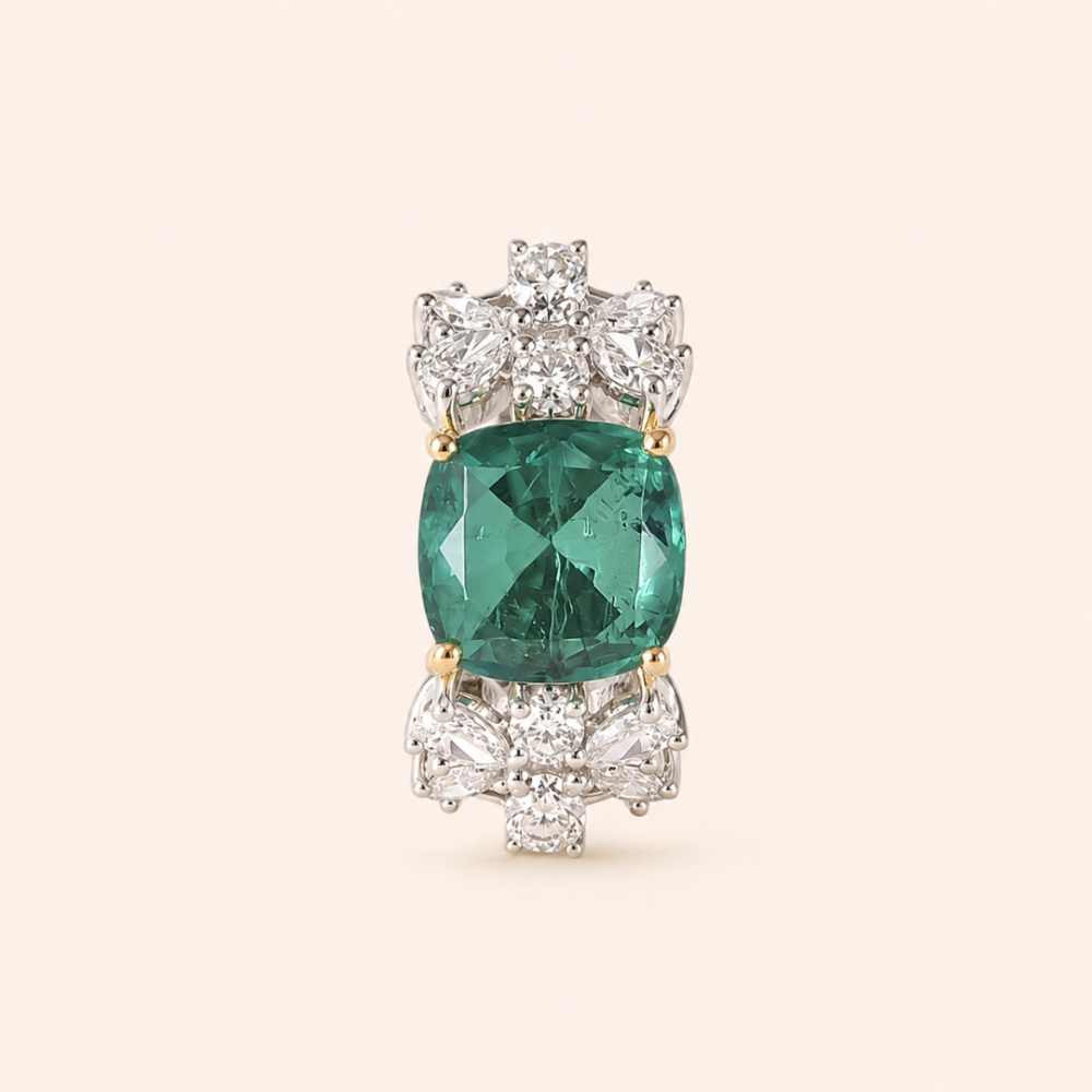 Radiating elegance and timeless charm, the Elegant Green Stone Ring features a captivating green center stone surrounded by a halo of sparkling lab-grown diamonds. Designed to make a statement, this sophisticated piece combines vibrant color, exceptional brilliance, and refined craftsmanship, making it perfect for special occasions or adding a touch of luxury to everyday style.