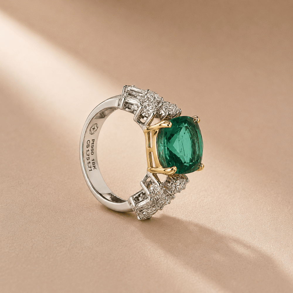 Radiating elegance and timeless charm, the Elegant Green Stone Ring features a captivating green center stone surrounded by a halo of sparkling lab-grown diamonds. Designed to make a statement, this sophisticated piece combines vibrant color, exceptional brilliance, and refined craftsmanship, making it perfect for special occasions or adding a touch of luxury to everyday style.