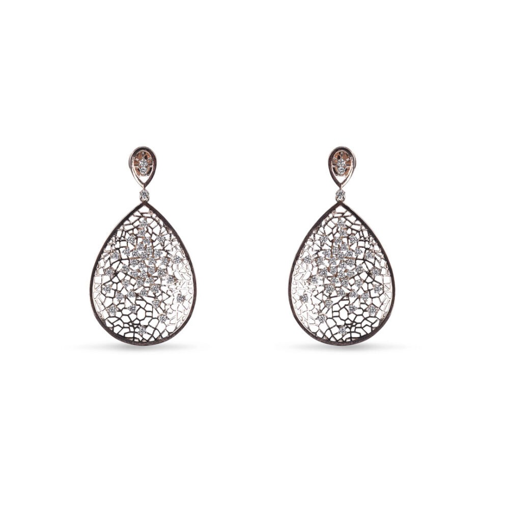 Exquisite Mosaic Drop Diamond Earrings in Rose Gold from OSHA Jewels from kolkata