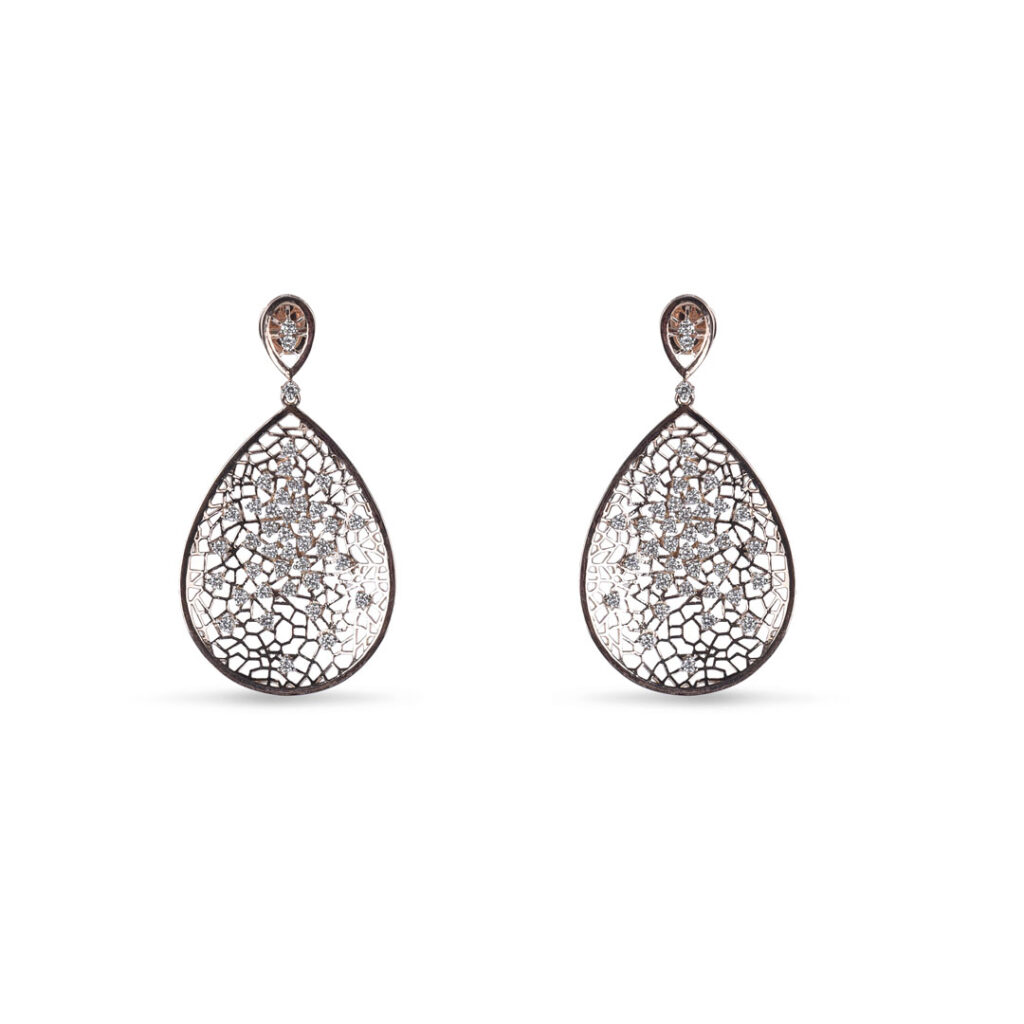 Exquisite Mosaic Drop Diamond Earrings in Rose Gold from OSHA Jewels