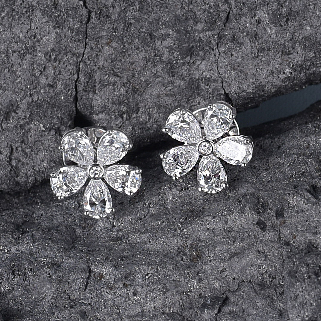 3 Carat Pear-Shaped Diamond Flower Head Earrings from OSHA Jewels