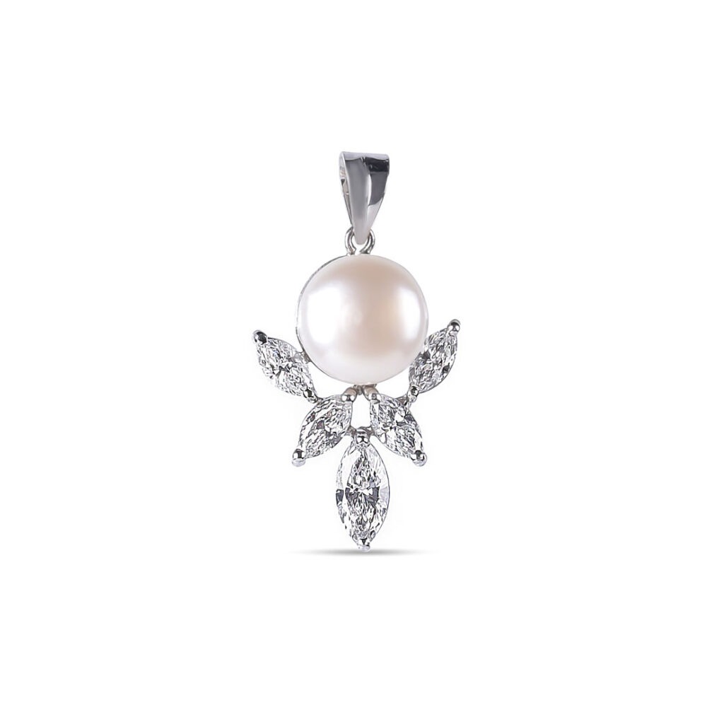 Elegant Pearl Pendant with Marquise Lab-Grown Diamonds from OSHA Jewels