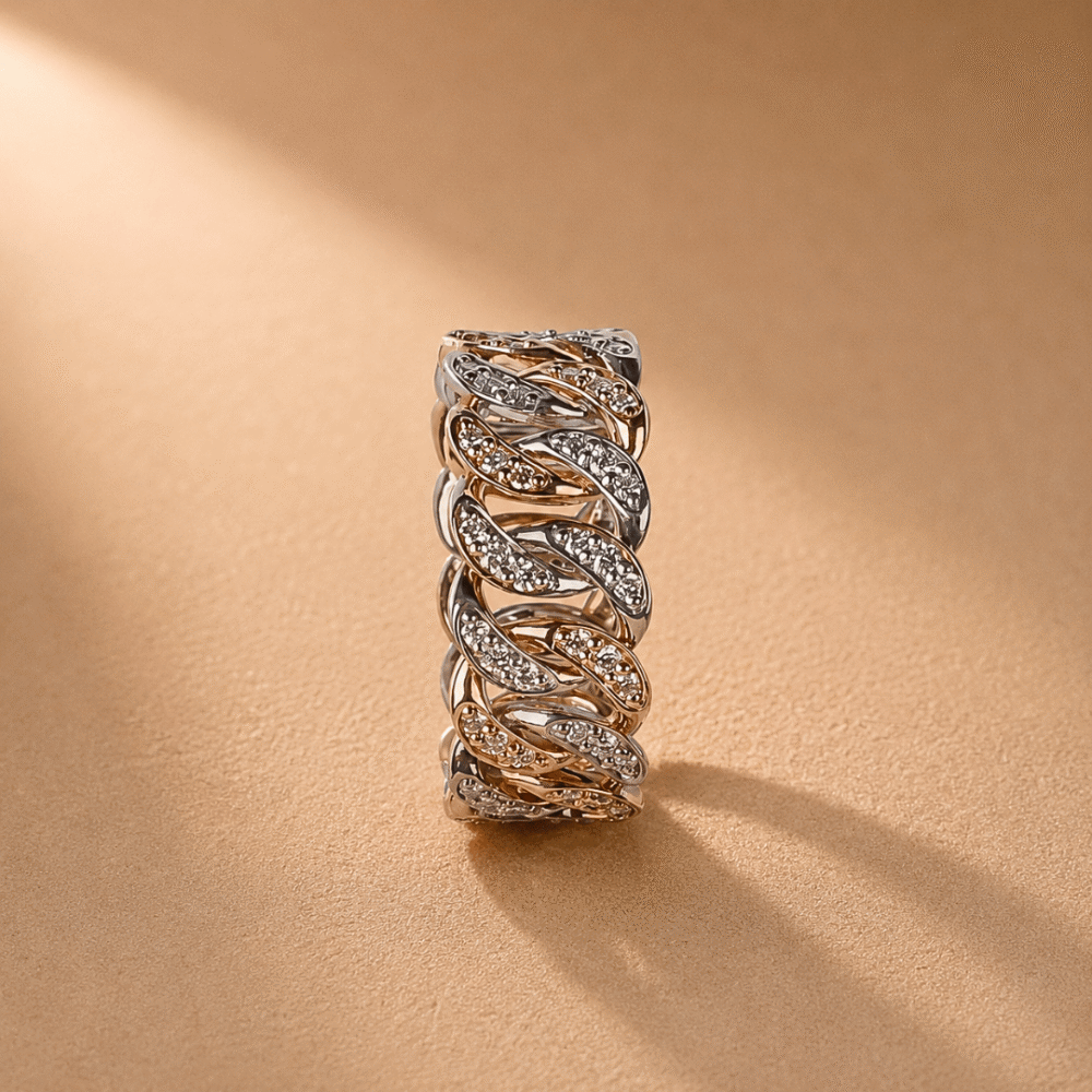 Two Tone Chain Link Stackable Diamond Ring from Osha Jewels
