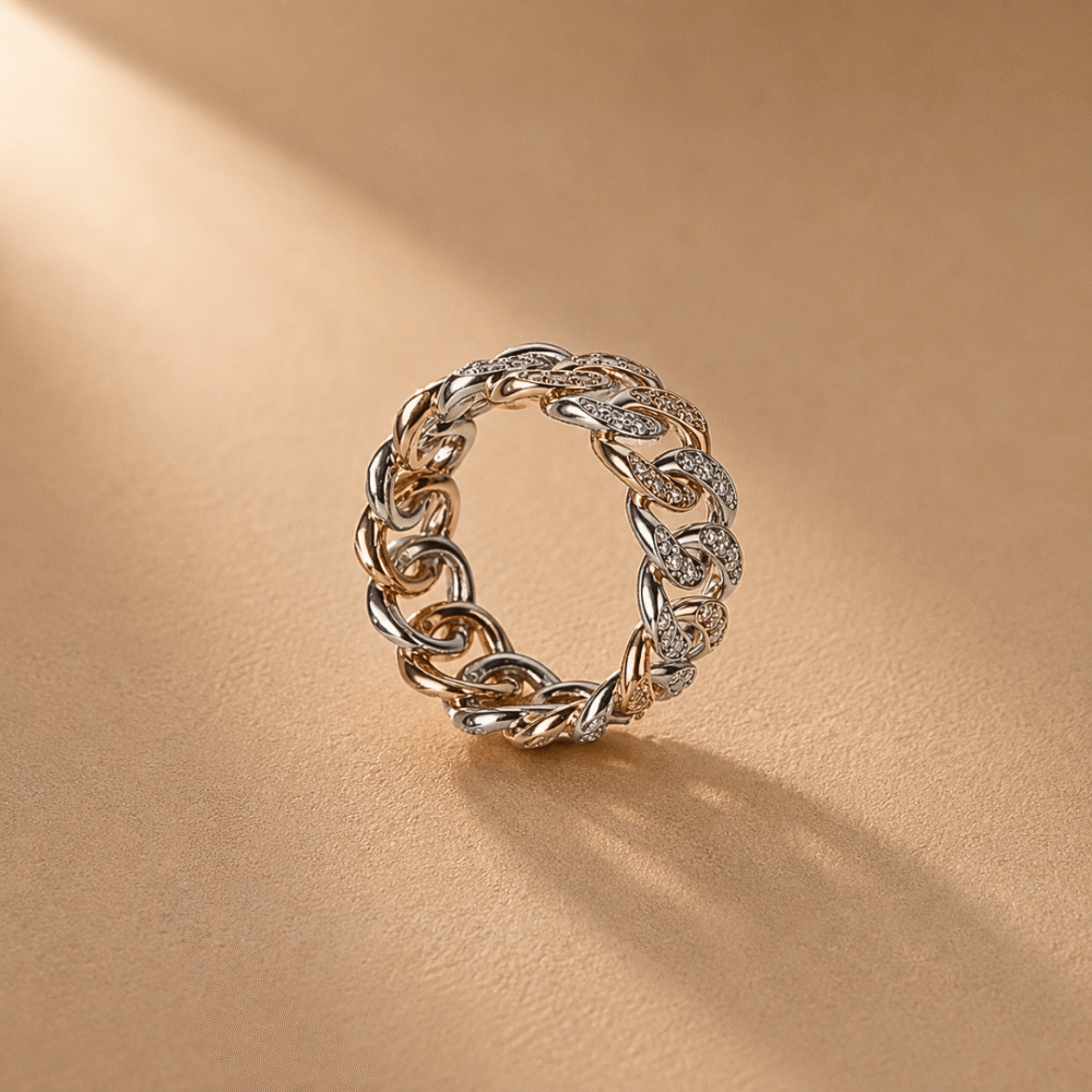 Two Tone Chain Link Stackable Diamond Ring from Osha Jewels