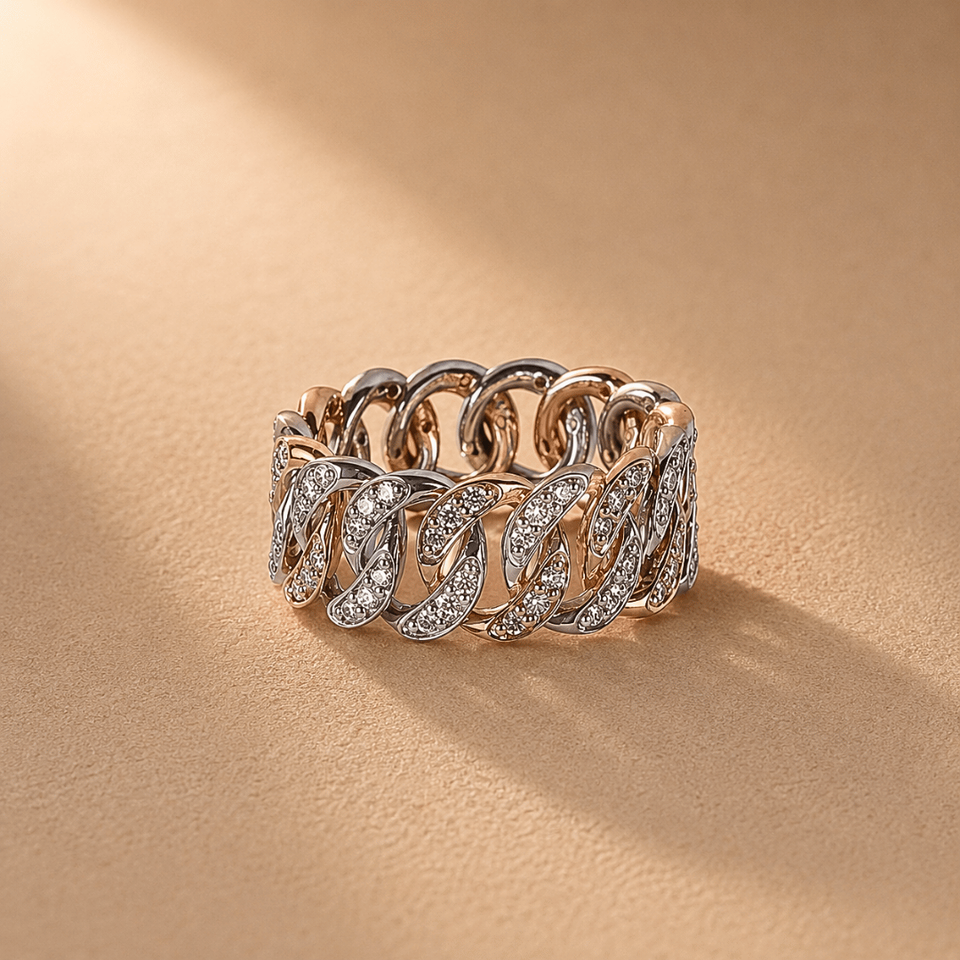 Two Tone Chain Link Stackable Diamond Ring