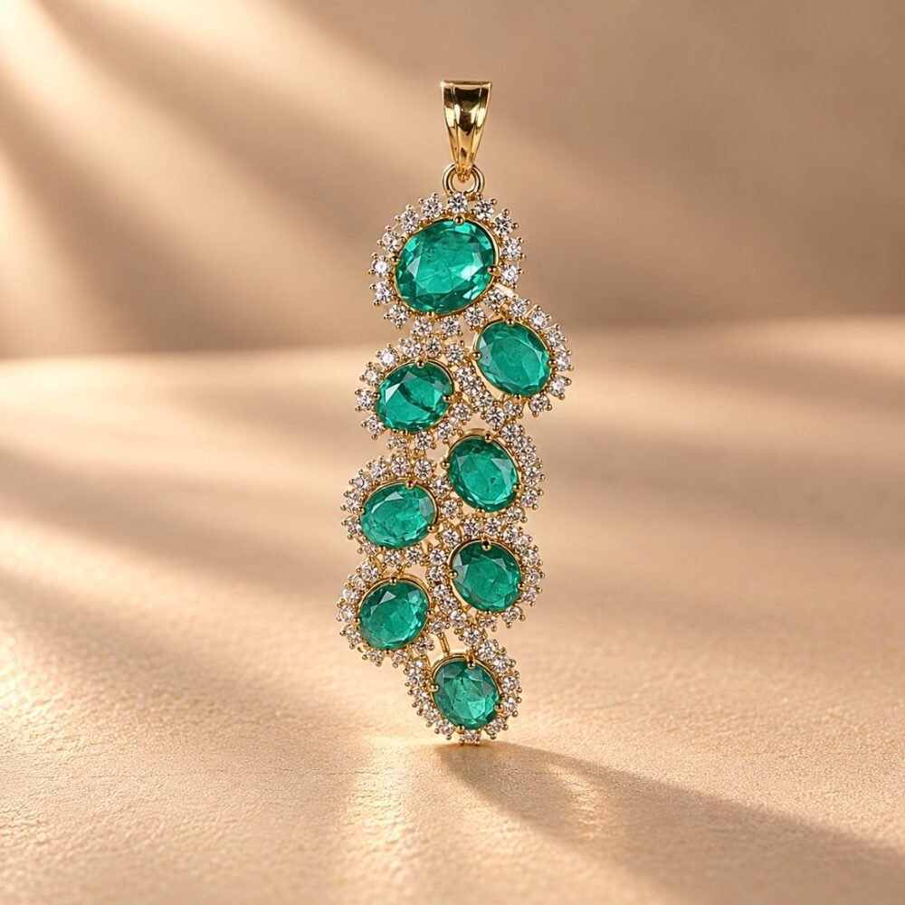3.75 Carats Lab-Grown Diamonds Exquisite Green Stone Pendant