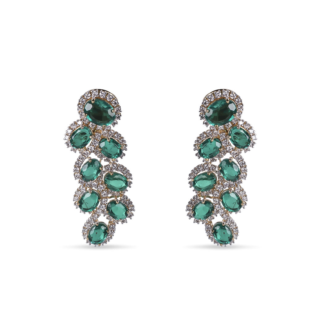 3.03 Carats Lab-Grown Diamonds Exquisite Green Stone Earrings