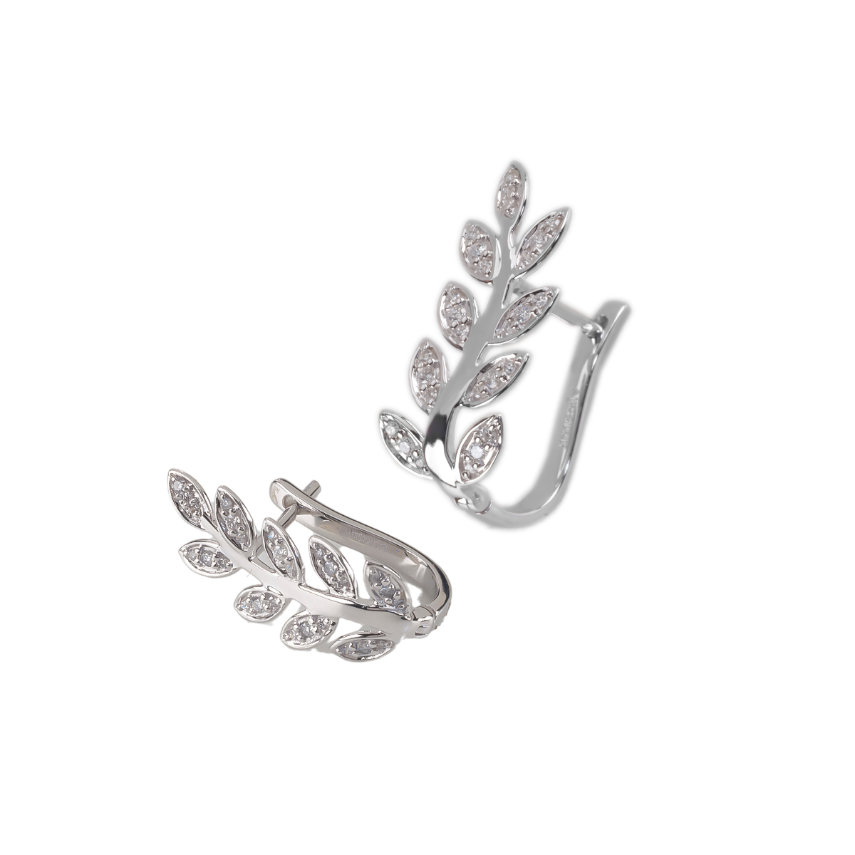 Leaf Motif Diamond Hoop Earrings