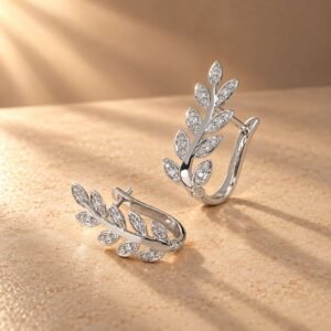 Leaf Motif Diamond Hoop Earrings from osha jewels