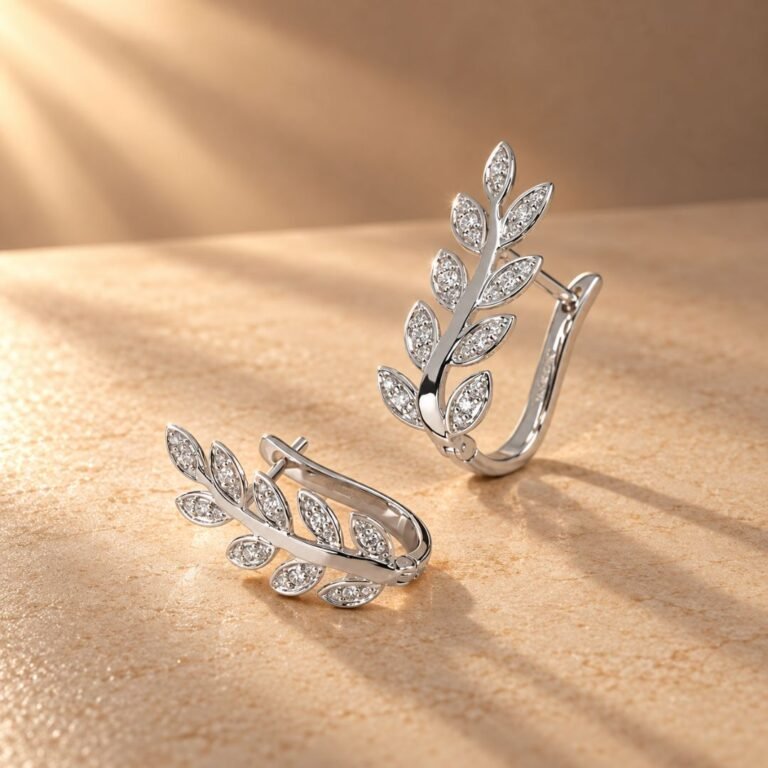Leaf Motif Diamond Hoop Earrings from osha jewels