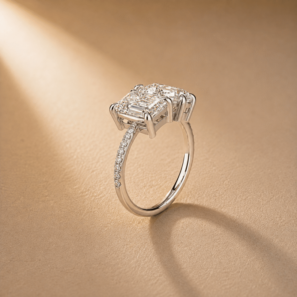 Toi et Moi Engagement Ring with pave From Osha Jewels