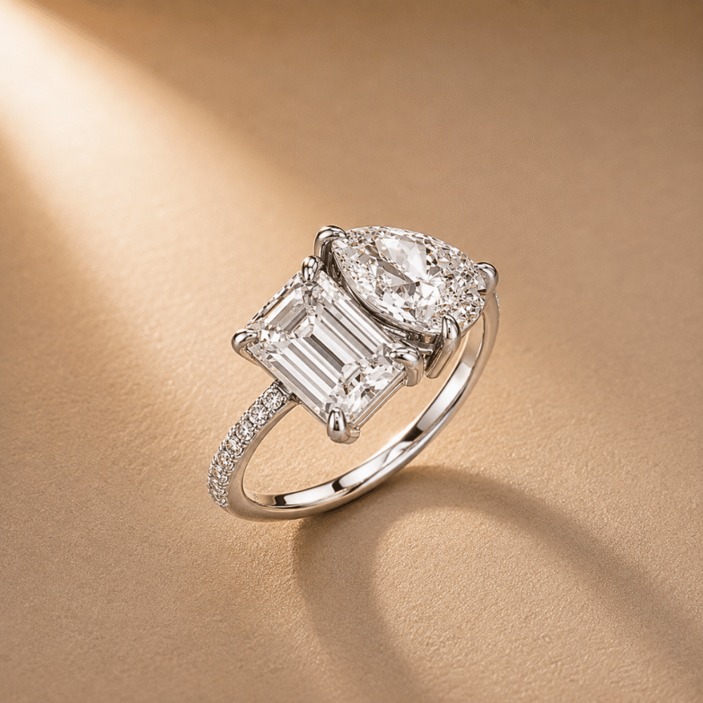 Toi et Moi Engagement Ring with pave From Osha Jewels