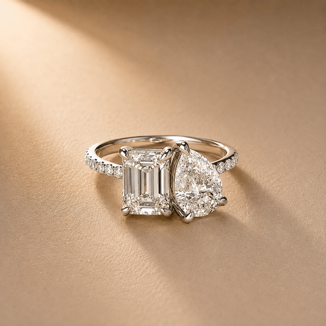 Toi et Moi Diamond Ring with Pave