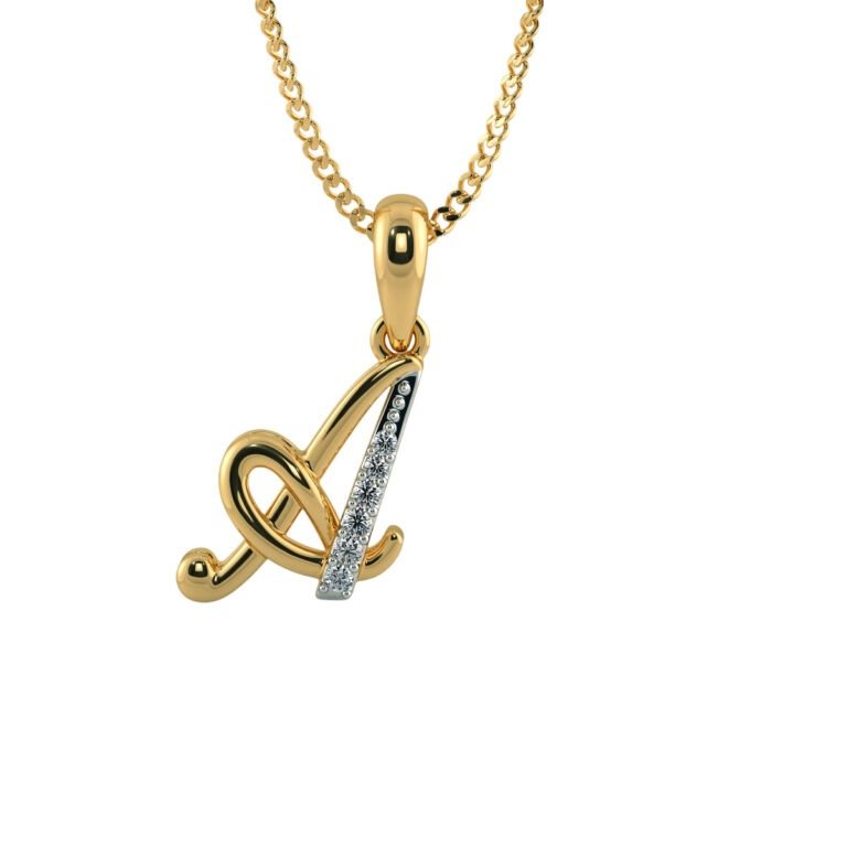 Alluring ‘A’ Diamond Initial Pendant in 14K Yellow Gold