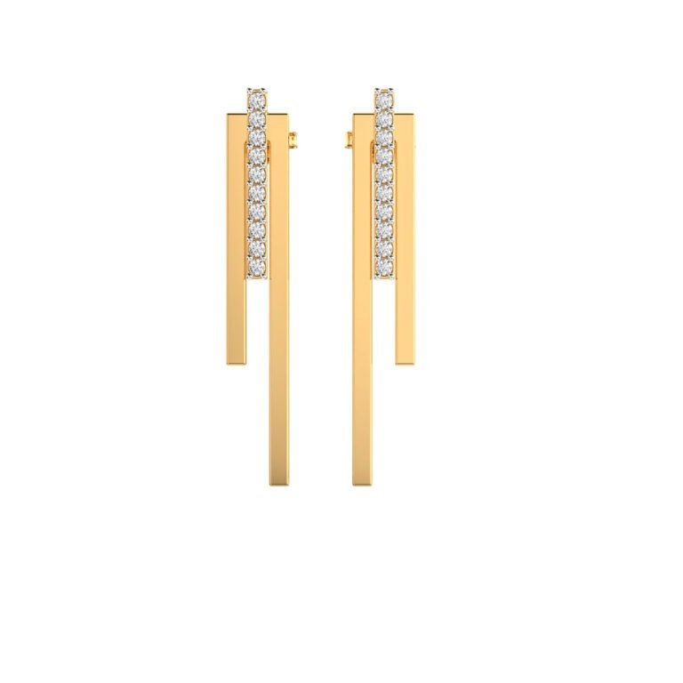 Gold Bar Drop Earrings with Diamond Accents