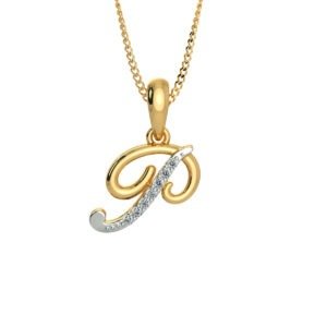 Radiant ‘P’ Diamond Initial Pendant in 14K Yellow Gold