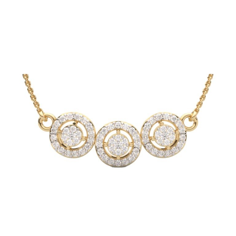 Triple Halo Circle Diamond Necklace in 14K Gold from osha jewels kolkata