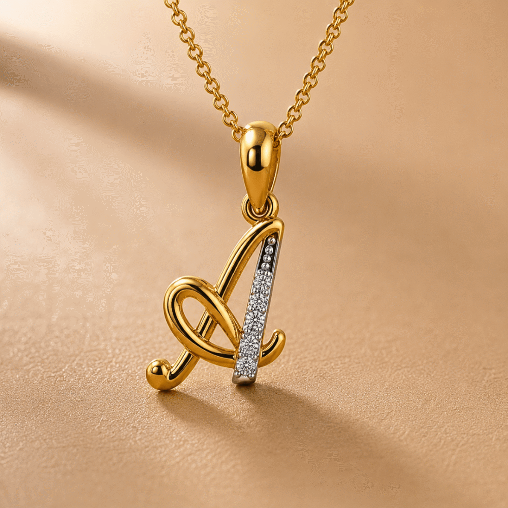 Alluring ‘A’ Diamond Initial Pendant in 14K Yellow Gold