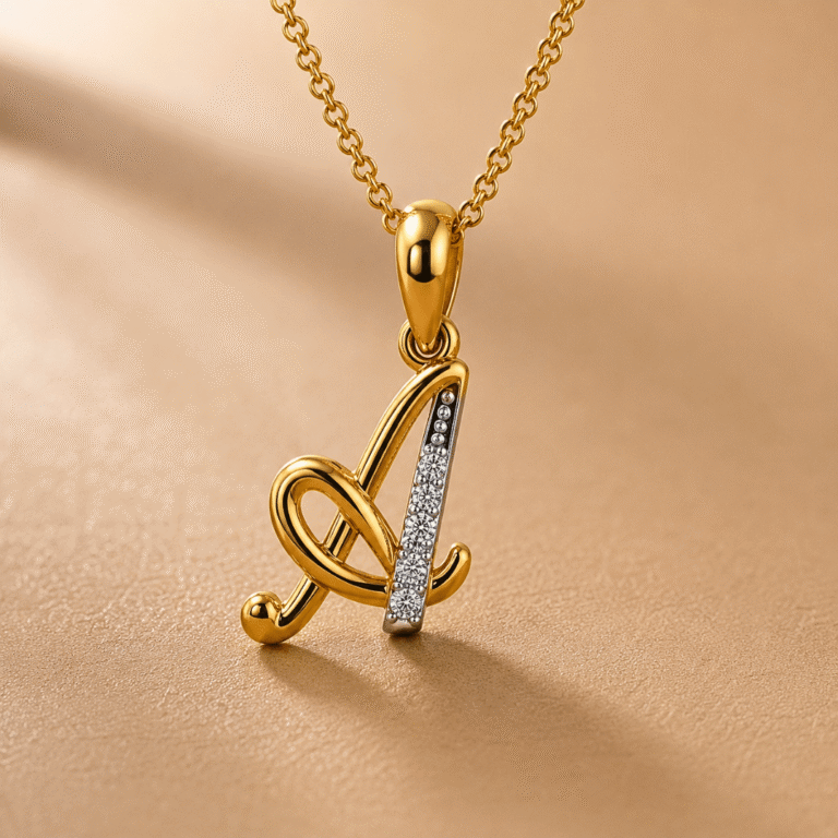 Alluring ‘A’ Diamond Initial Pendant in 14K Yellow Gold