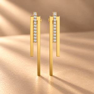 Gold Bar Drop Earrings with Diamond Accents