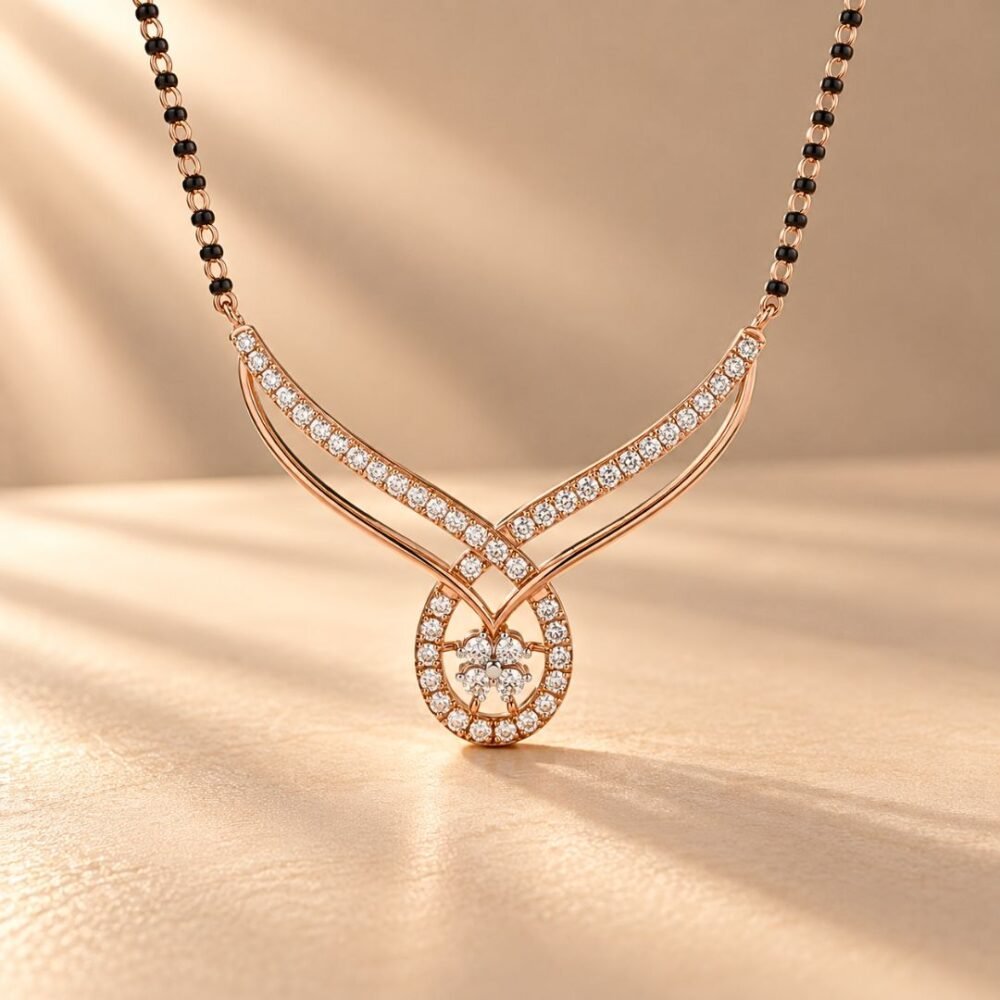 Diamond Petal Cascade Mangalsutra in 14k rose gold from osha jewels kolkata