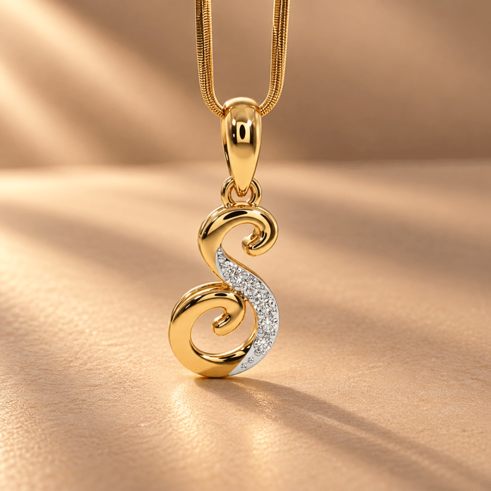 Stunning ‘S’ Diamond Initial Pendant in 14K Yellow Gold by Osha Jewels