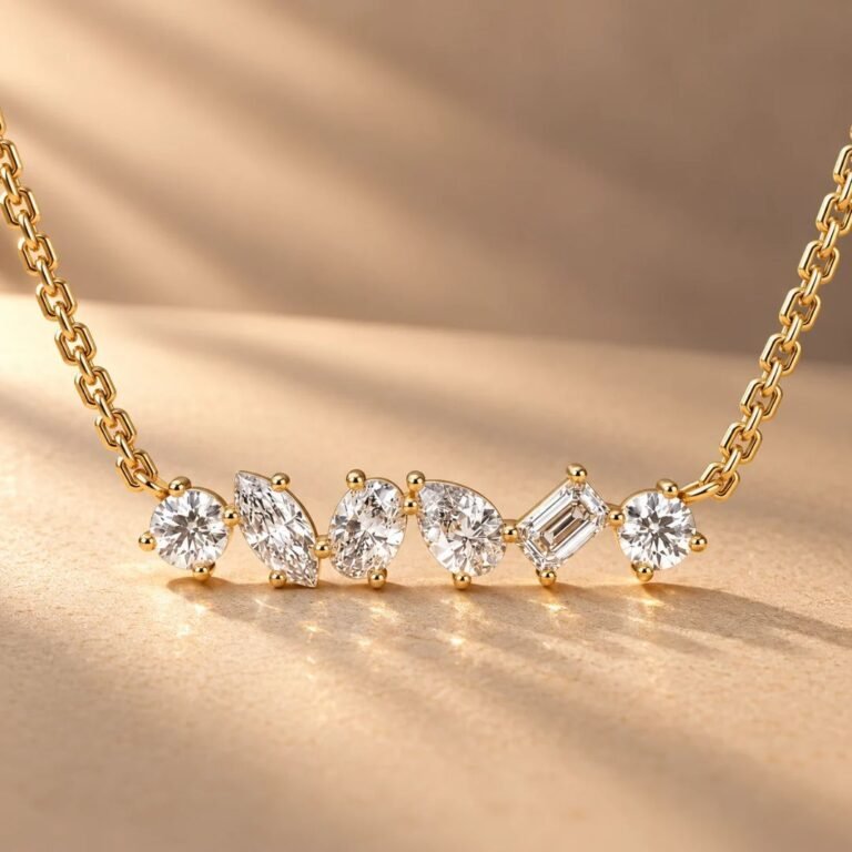 Radiant Cluster Diamond Necklace in 14K Yellow Gold from osha jewels kolkata
