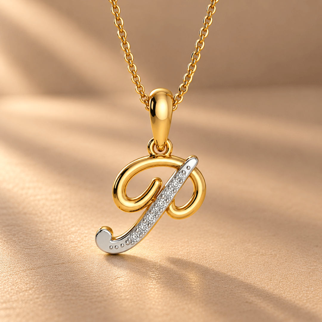 Radiant P Diamond Initial Pendant