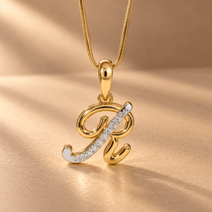 Radiant ‘R’ Diamond Initial Pendant in 14K Yellow Gold