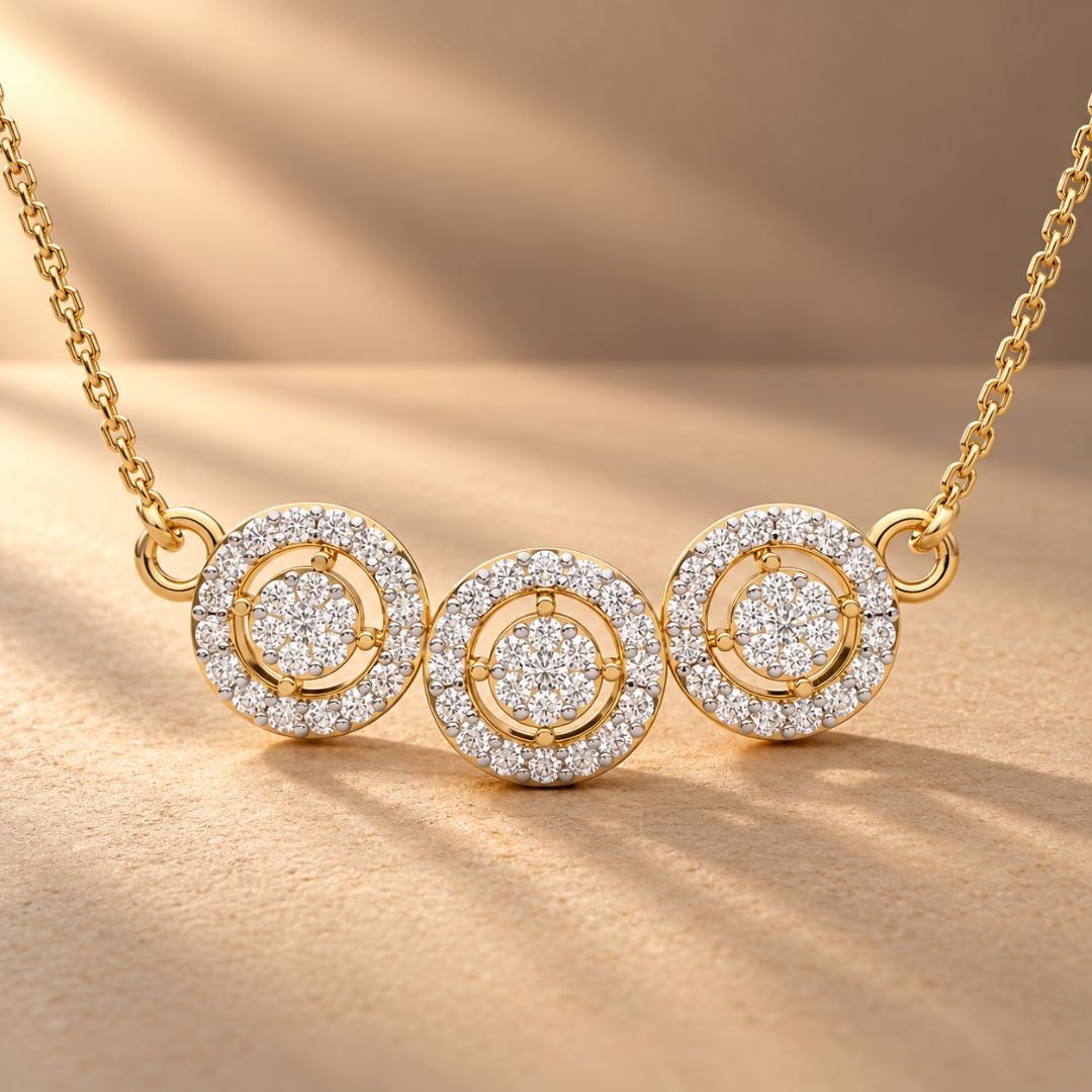 Triple Halo Circle Diamond Necklace