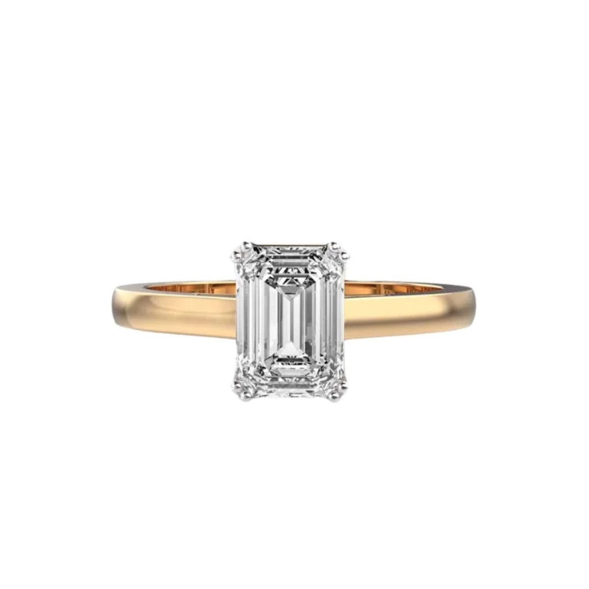 0.95 Carat Emerald Cut Solitaire Lab-Grown Diamond Ring in Gold